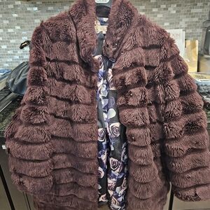 Eliza J Luxurious Faux Fur Jacket in Rich Burgundy